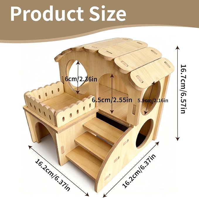 Wooden Hamster Hideout - Wood Hamster Hide House with Ladder Platform Small Pet Hut Habitat Detachable Hamsters Maze Cage Accessories for Dwarf Rat Gerbils Mouse and Other Tiny Animals