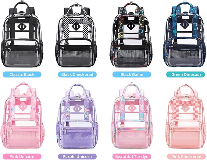 MOONBABY Small Clear Backpack for School Transparent Bookbag for Kids Heavy Duty PVC See Through Backpack Stadium Approved
