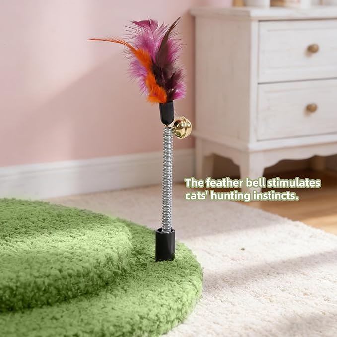 YUNIQUE Cactus Cat Scratching Post with Sisal Rope, Small Cat Tree with Dangling Balls & Feather for Kittens (Green, 20.9'')