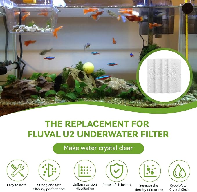 4 Pcs Aquarium Bio Sponge Foam Filter Pads Compatible with Fluval U2 | Underwater Filter Foam Sponge Pad, Aquarium Underwater Filter Accessories, Compatible for Aquarium, Fish Tank, White, A486