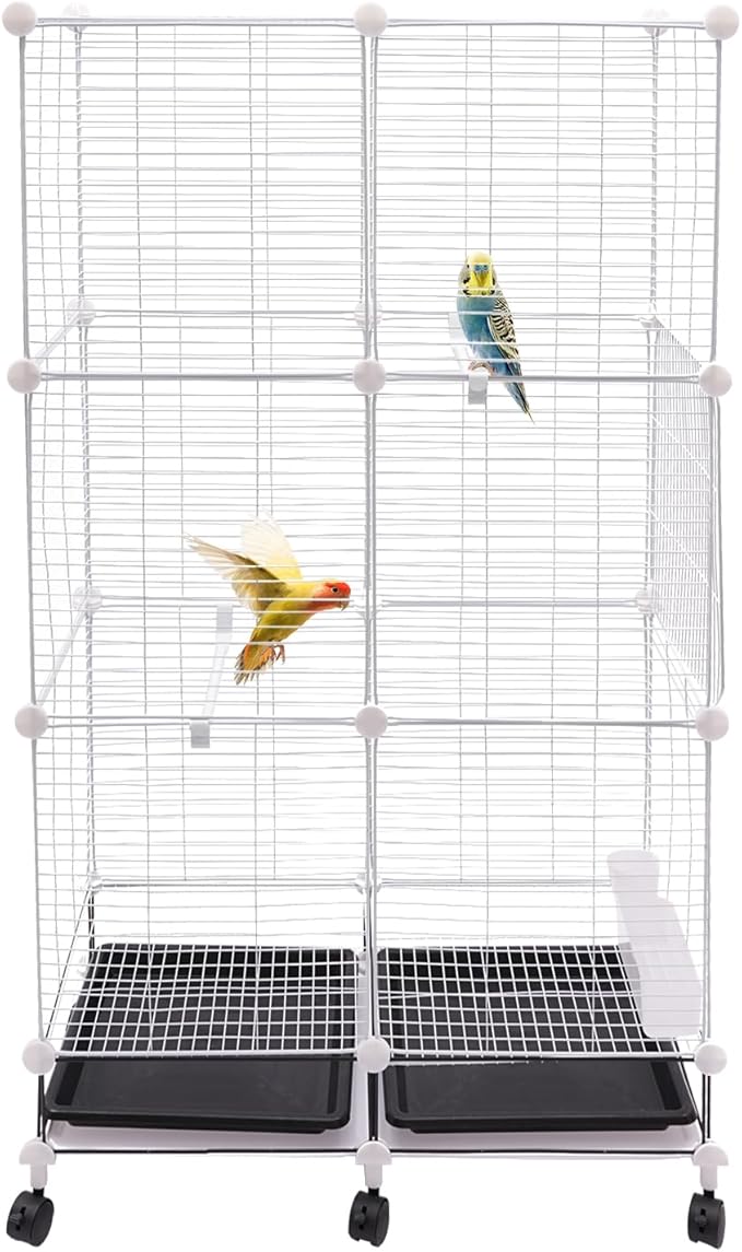 49in Metal Bird Cage Large Parakeet Cages for Parrot, Cockatiel, Lovebird, Pigeon Pagoda Bird House with Rolling Stand,Feeding Bowls & Waterer (Iron-49in)