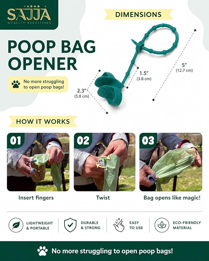 Dog Poop Bag Holder with Rechargeable LED Flashlight – Quick-Silicone Finger Grip Bag Opener, Hands-Free Dispenser with Silicone & Velcro Straps & Hand Strap – Fits Any Leash for Easy Dog Walking