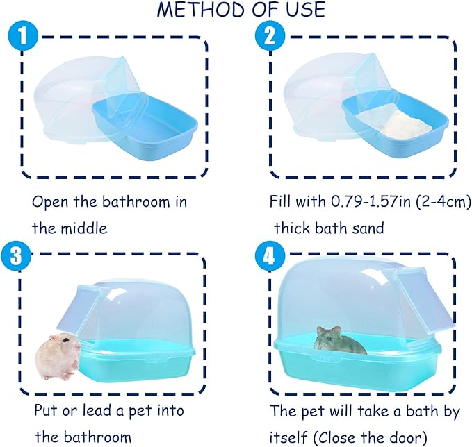 Hamiledyi Chinchilla Sand Bath, Gerbil Dust Bath Potty Litter Plastic Container Hideout Sleep Bathtub for Guinea Pigs Dwarf Hamster (2 LB)