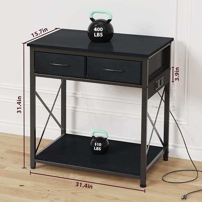 20-29-37 Gallon Fish Tank Stand, Black | Power Outlets, 2 Drawers