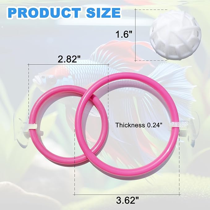 Betta Fish Toys - 4 Training Rings & 2 Bio Filter Balls, Beta Exercise Loop Toys and Nitrifying Balls Set, Betta Fish Tank Accessories Feeding Ring for Small Tank Decor Aquarium Water Conditioner