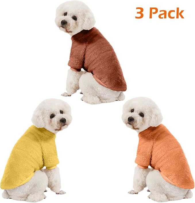 Dog Sweater, 3 Pack Dog Sweaters for Small Dogs, Dog Clothes for Small Dogs Girl Boy, Ultra Soft and Warm Puppy Sweater Dog Coat for Winter Christmas (Orange+Coffee+Yellow, X-Large)