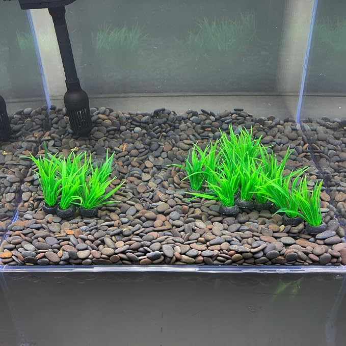 Aquarium Plant Fish Tank Decoration 20 Pieces Small/1" Tall Plastic Artificial Plant Goldfish Hidden Mini Grass Set (Green-B)
