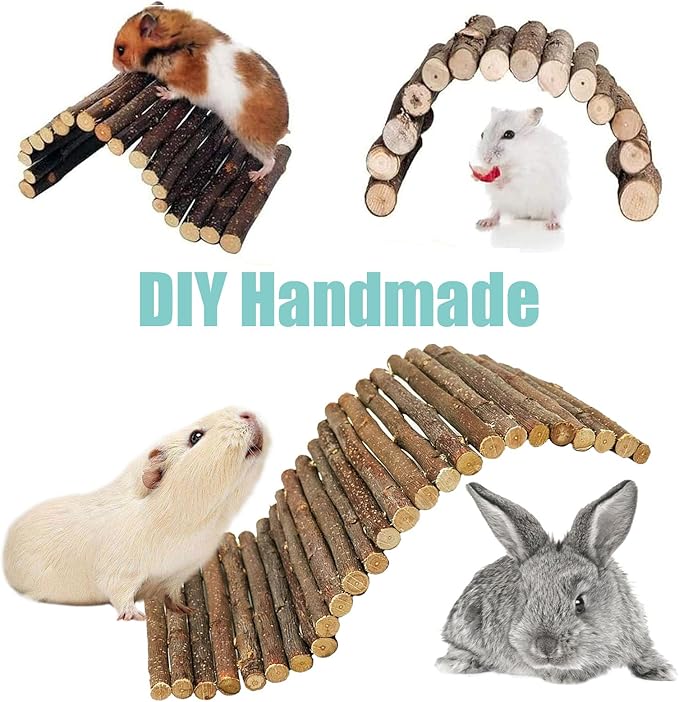 Tfwadmx Wooden Hamster Bridge, Extra Large - 2 Pcs Small Animal Bendy Bridge Tunnel Hut Hideout Ladder Hideaway Climbing Chew Toy for Gerbil Guinea Pig Chinchilla Rabbit Ferret Hedgehog Rat Gerbil