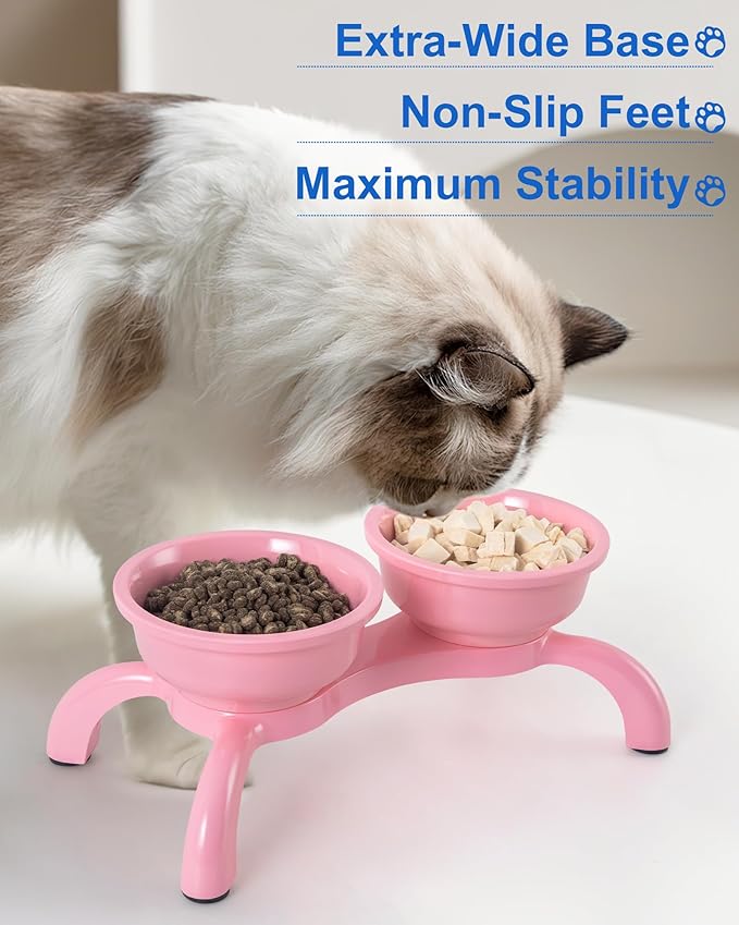 Raised Cat Bowls for Indoor Cats - Whisker Friendly Cat Food Bowl, 5.1" Wide Melamine Stand Elevated Cats Feeding Bowl, Detachable Raise Kittens Bowls, Non-Toxic, Dishwasher Safe