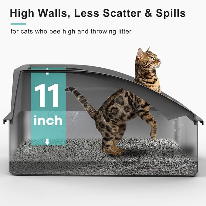 AIPERRO Stainless Steel Litter Box | XL Enclosed Cat Litter Boxs with Lid for Big Cats | High Sided, Anti-Urine Leakage | Non-Stick Bottom & Includes Litter Mat & Metal Scoop (Dark Gray)