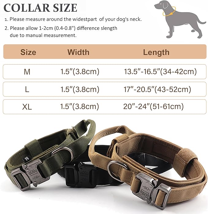 Tactical Dog Collar, Adjustable Military Training Nylon Dog Collar with Control Handle and Heavy Quick-Release Metal Buckle for Small Medium Large Dogs, Black XL