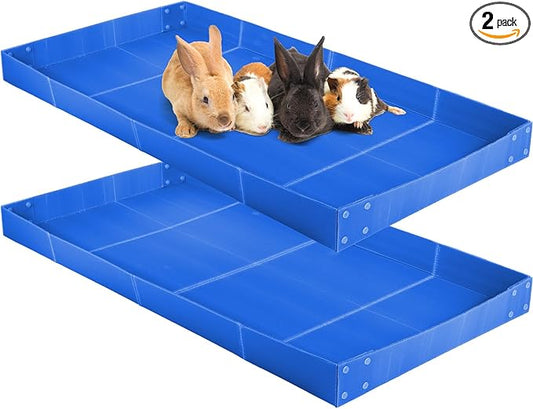 Wenqik 2 Pcs Guinea Pig Cage Liner Corrugated Plastic Cage Liner Base 2 x 4 Panel Size for Small Animals Hedgehogs Rabbits Tray, 55 x 27 Inch (Blue)