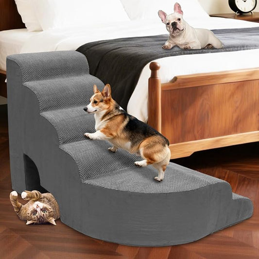 Dog Stairs for High Bed 28-32 Inches Tall, 6 Tier Non-Slip Pet Stairs Adjust to Left Side of Bed, Dog Steps for Small Dogs, Old Pets, and Injured Dogs, Gray