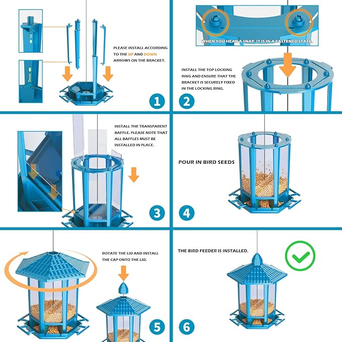 Birdream Bird Feeders for Outdoor Hanging, Fun Installation Pagoda Design Wild Birdfeeder, Attracting Wild Birds Sparrows Finch Cardinal Goldfinch Chickadee - Blue