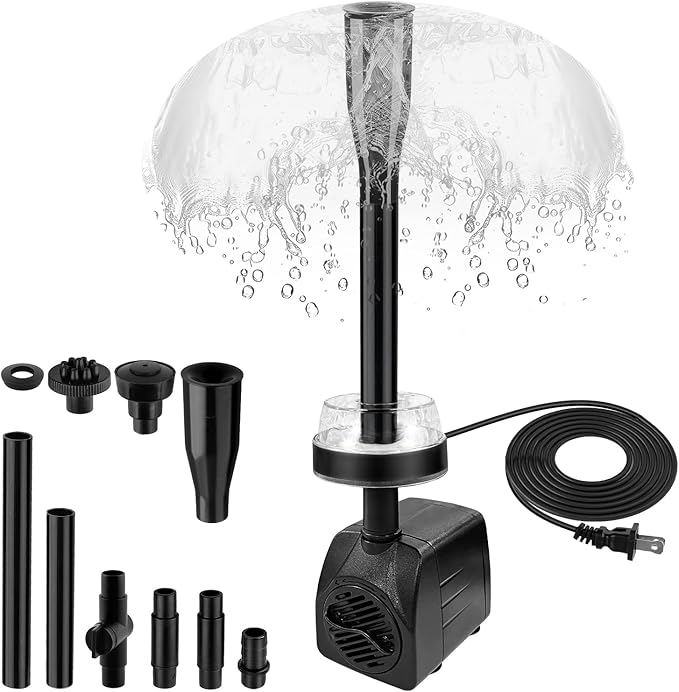 15W 800L/H Submersible Pond Fountain Pump with LED Lights, Ultra Quiet Water Pump, Pond Fountain Pumps for Small Pond, Garden, Aquarium, Fish Tank, Indoor Outdoor Fountain 3 Type Nozzle (White)
