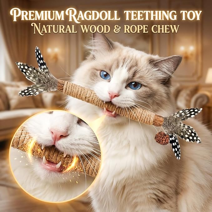 Cat Toys, 7 Pack Silvervine Cat Feather Toy Kitten Chew Stick Catnip Treat for Cleaning Teeth Indoor Kitty Teaser Wand Molar Snack for Interactive Pet Rabbit Bunny Hamster