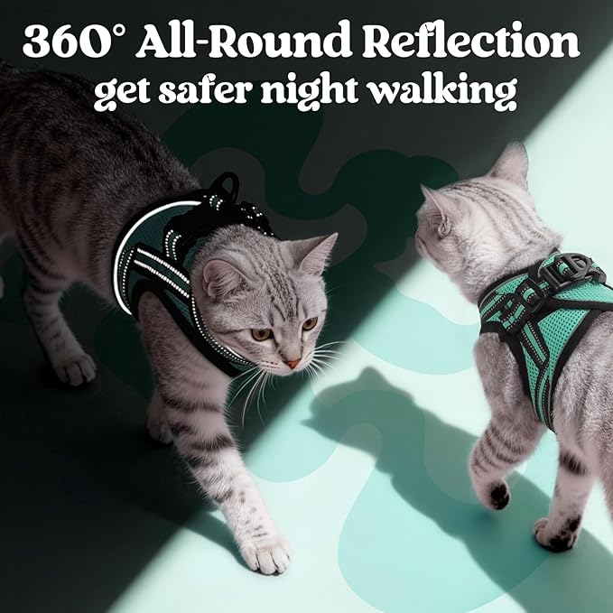 rabbitgoo Cat Harness and Leash Set for Walking Escape Proof, Adjustable Soft Kittens Vest with Reflective Strip for Cats, Comfortable Outdoor Vest,Green,S