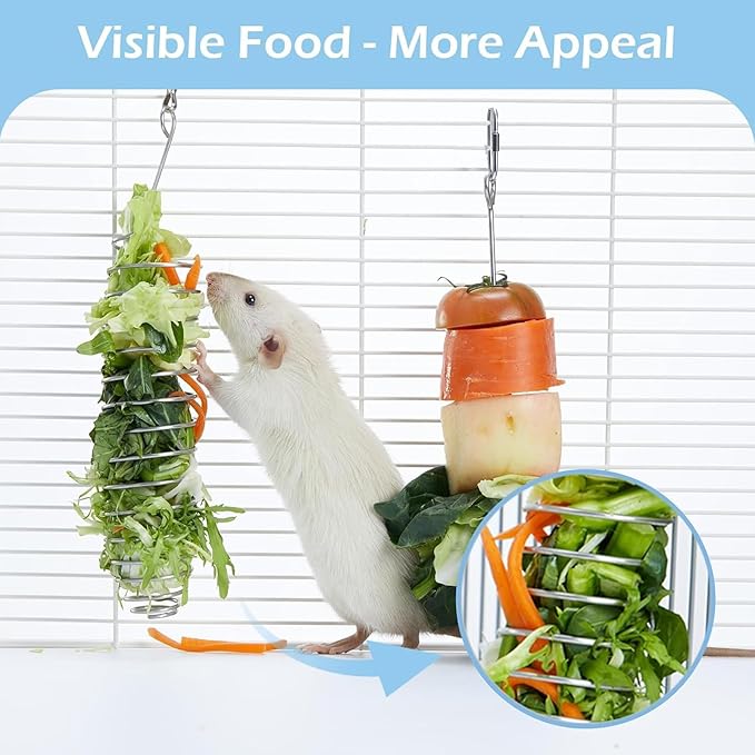 3Pcs Rat Enrichment Toys, 304 Stainless Steel Rat Foraging Toy for Fruit Vegetable Holder, Fancy Mice Cage Accessories Puzzle Toy, Hanging Rodent Toys Slow Feeder, Bird Foraging for Parakeet