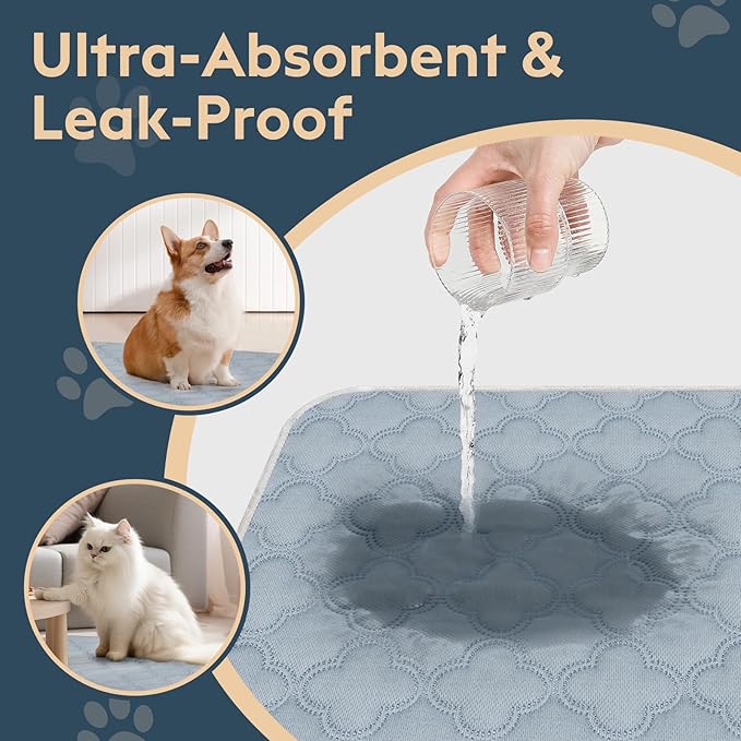 FunFurry Washable Pee Pads - 2 Pack Reusable Pee Pads with Paw Shape Non-Slip Backing - Waterproof, Super Absorbent (Light Grey, 41" X 41")