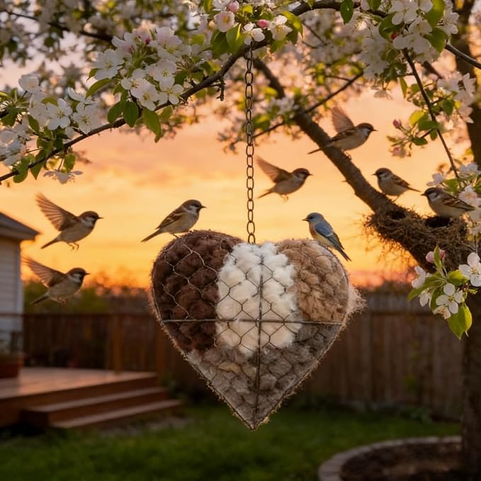 Handmade Fiber Bird Nesting Heart Build Birdhouse Wool Material Balls for Wild Birds
