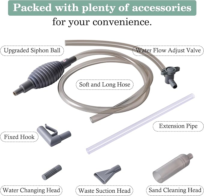 AOZU 3-in-1 Aquarium Vacuum Gravel Cleaner, Adjustable Fish Tank Siphon Cleaner, Aquarium Water Changer and Sand Washer Kit with Hand Siphon Hose & Extension Tube