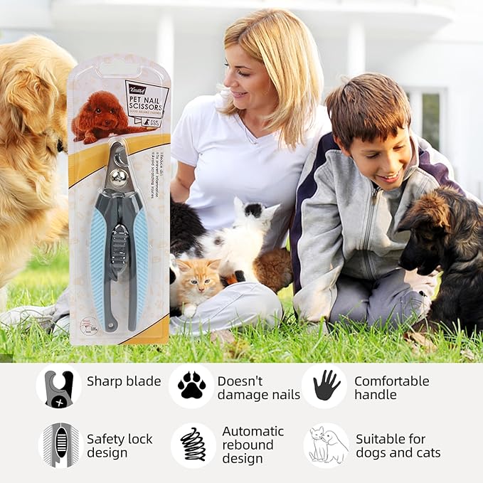 Blue Dog Nail Clipper with Safety Guard Plier Style Dog Claw Clippers Heavy-Duty Dog Toenail Clippers Professional Pet Nail Trimmers for Small Medium Large Dogs and Cats with Thick Nails