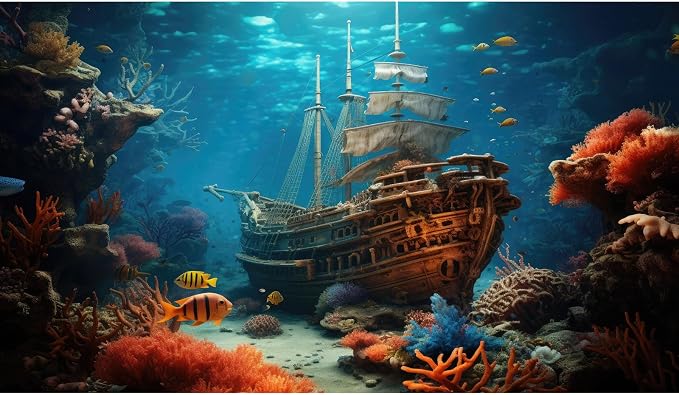 Sunken Pirate Ship Aquarium Background Under The Sea Pirate Shipwreck Fish Tank Background Underwater Ocean Seabed Coral Reef Terrarium Backgrounds Tropical Sea Aquarium Tank Backgrounds 72x16in