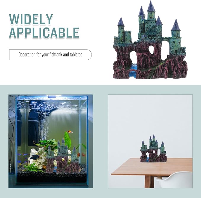 Ipetboom Fish Tank Landscaping Castle Miniature Ornaments Aquarium Ornament Aquarium Castle Decor Simulation Rockery Castle Decor Amphibian Hideout House Statue Set Resin Earth Tones
