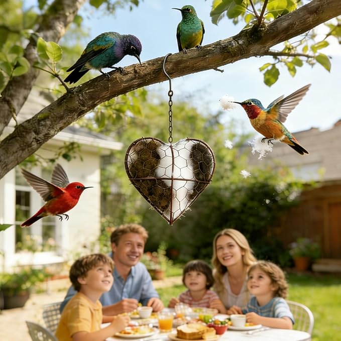 Handmade Alpaca Fiber Bird Nesting Heart - Refillable Bird Nesting Material Holder with Alpaca Wool for Bird Nesting - Outdoor Garden Dispenser & Nesting Material for Wild Birds (1 Set)