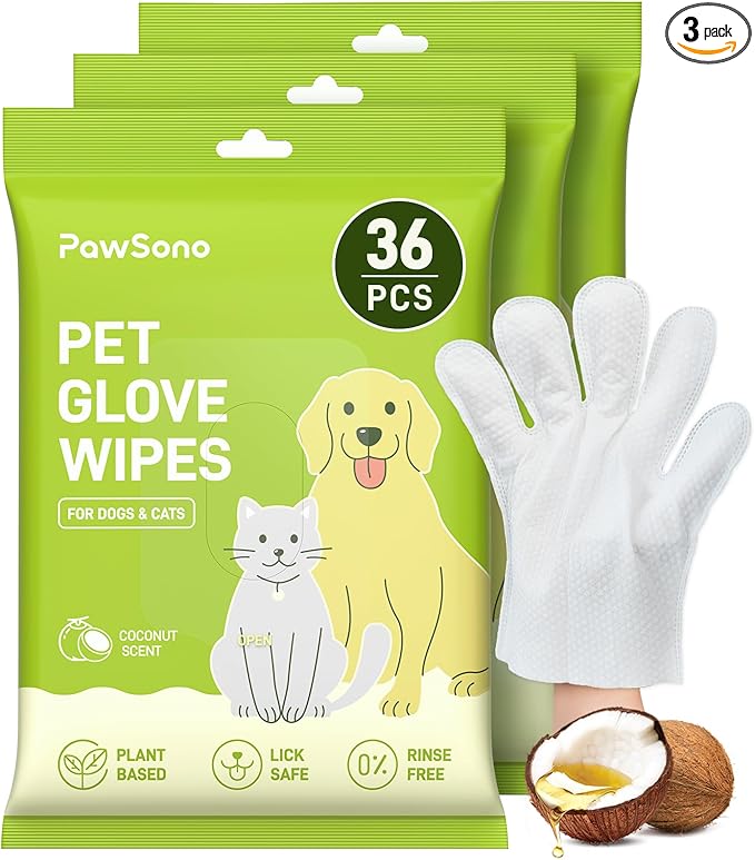 36PCS Hypoallergenic Pet Glove Wipes for Dogs & Cats - Quick Clean & Deodorizing Between Baths & Travel | Dog Washing Wipes for Fur, Butt, Paws, Eyes & Ears| Cat Cleaning Gloves for Grooming & Bathing
