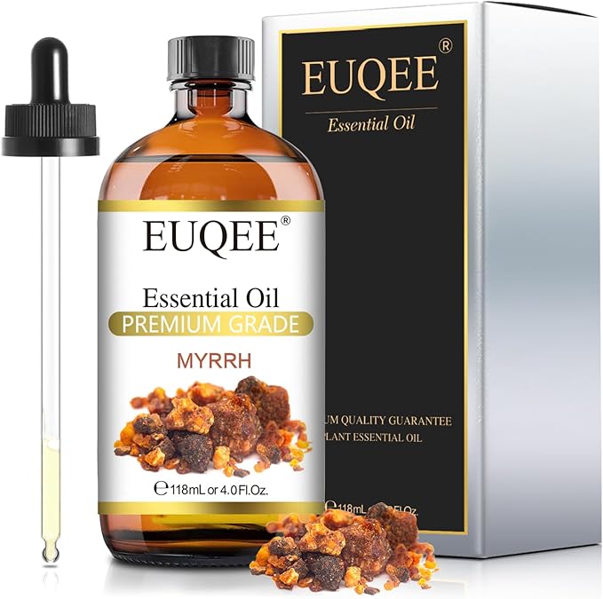 EUQEE Myrrh Essential Oil, Premium Myrrh Oil with Glass Dropper for Aromatherapy, Diffuser, Soap Candle Making - 4 Fl oz/ 118ML