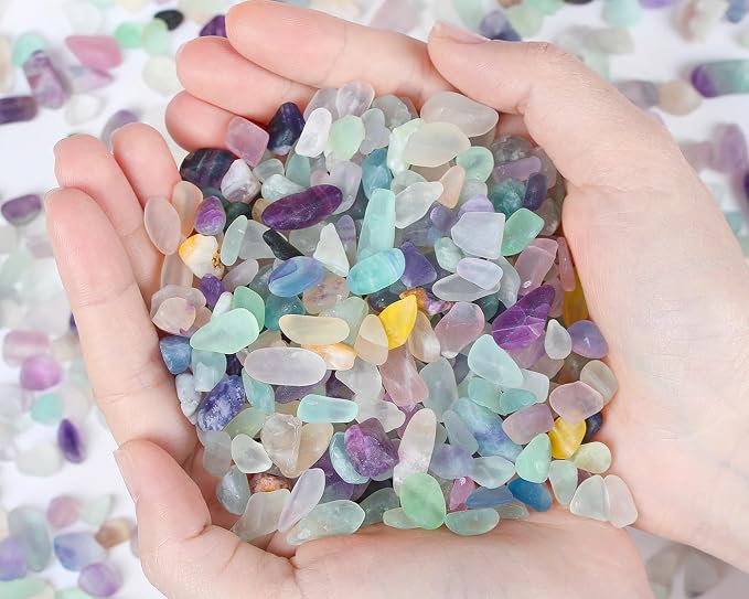 QINJIEJIE 2lbs Fluorite Crystals Aquarium Gravel Stones Tumbled Rocks | Polished Colorful Crushed Reiki Healing Crystal Quartz Home Decor Betta Fish Tank Succulent Vase Filler Landscape Ornament