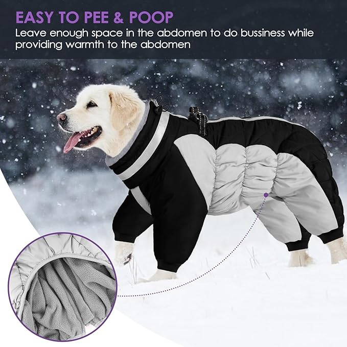 Full Body Dog Coat - Warm Fleece Jacket for Small Dogs, Turtleneck Winter Coats with Harness, Reflective Dog Snowsuit Windproof Puffer Jackets with Legs for Pug, Jack Russel, Black S
