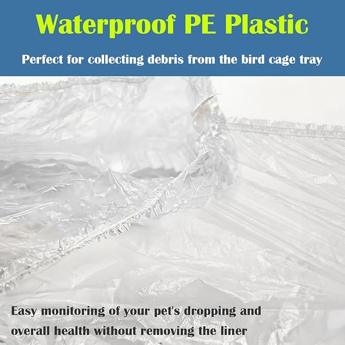 Disposable Bird Cage Liners 100 PCS Clear Plastic Parakeet Cage Liner Bag for 18x26 Inch Pallets Universal Elastic Film Intended for Parakeet, Cockatiels, Rabbit, Guinea Pig Finches Canaries