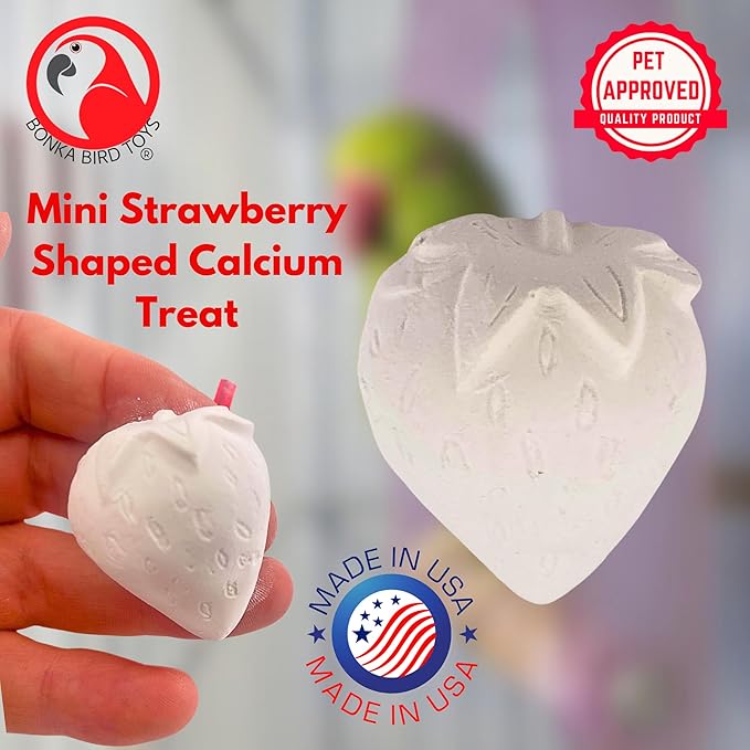 Bonka Bird Toys 1443 Mini Strawberry Calcium Treat 1" x 1" Calcium Block for Small to Medium Birds Parrots Parakeets Cockatiels Lovebirds Canaries Foraging Cage Mineral