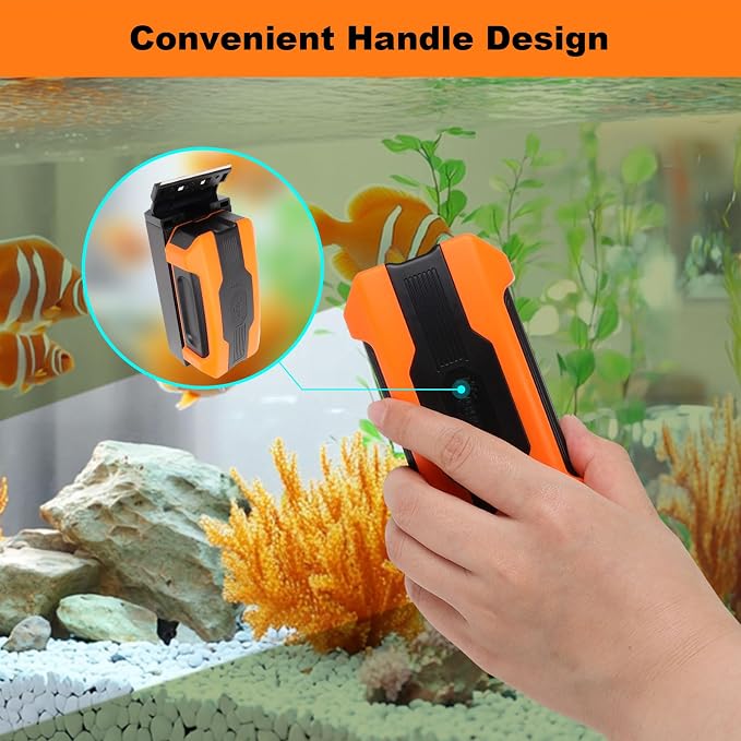 hygger Aquarium Magnetic Brush, Fish Tank Glass Algae Scrubber with Detachable Stainless Steel and Plastic Scraper, Magnetic Fish Tank Cleaner for Glass/Acrylic Fish Tank