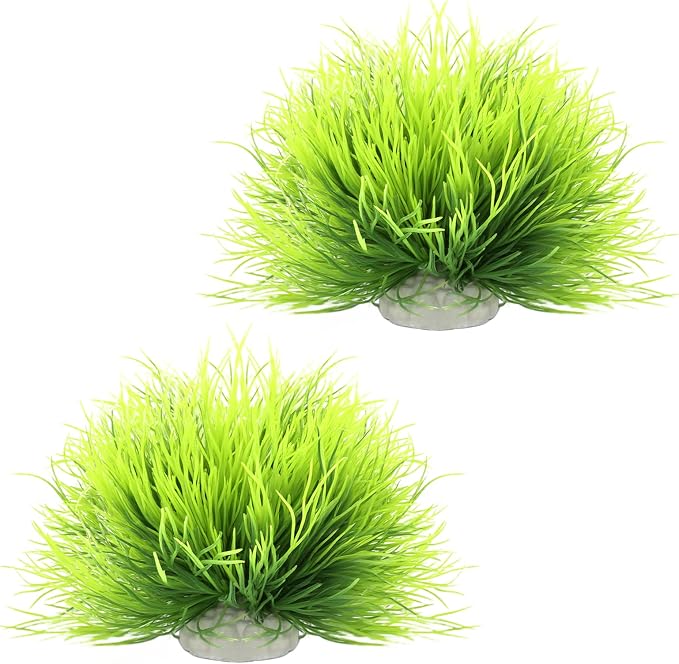 Biaungdo 2 Pcs Artificial Fish Tank Plants, Green Aquarium Plants Decor | Silk Aquarium Plants, Small Plastic Fish Tank Accessories, Natural Style Mini Grass Set Artificial Aquarium