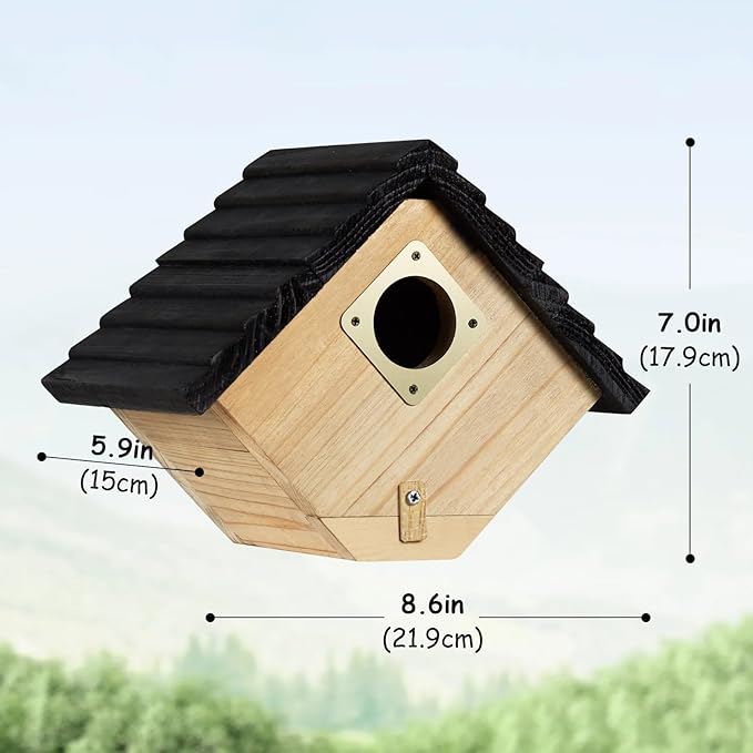 NATUREYLWL Bird House for Outside, Outdoor Bird Houses for Bluebirds, Finches & Cardinals, Wooden Birdhouse with Easy Clean Design, Hanging Birds Nest Box for Garden Decoration (8.6 x 5.9 x 7 Inch)