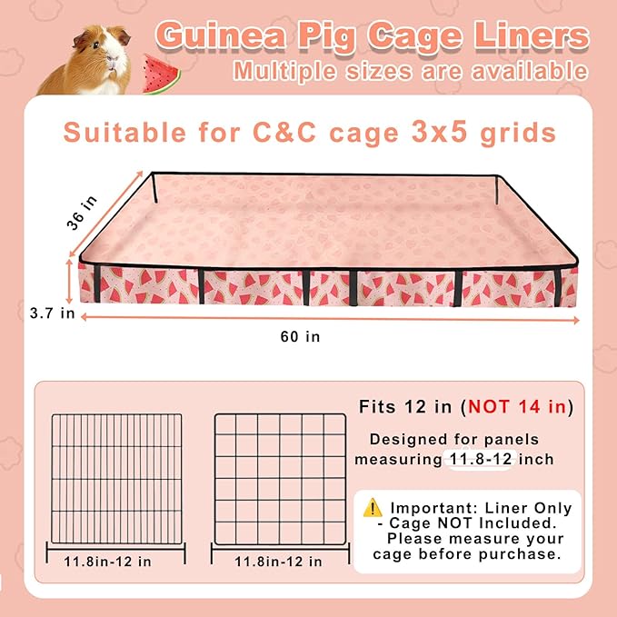 Waterproof Guinea Pig Cage Liners, Washable & Reusable Small Animal Cage Mat, for Rabbit, Hamster, Chinchilla, Hedgehog (Watermelon),C&C 36x60 inches