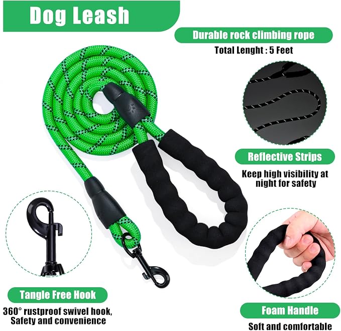 No Pull Dog Harness Adjustable Collar & Leash Set - Dog Halter Harnesses Collapsible Bowls & Poop Bag Dispenser Muzzle ID Tags Toys Fits Small Medium Large Dogs (Green-L)