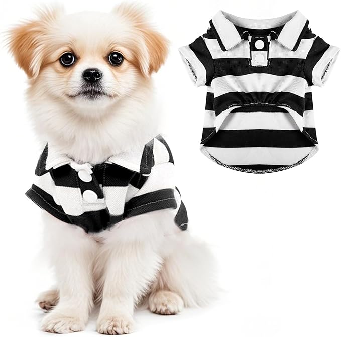 Dog Shirt Polo Shirt Striped Collar Puppy Clothes Summer Button Up Pet Clothes for Small Medium Dogs Cats for Boy Girl Pets