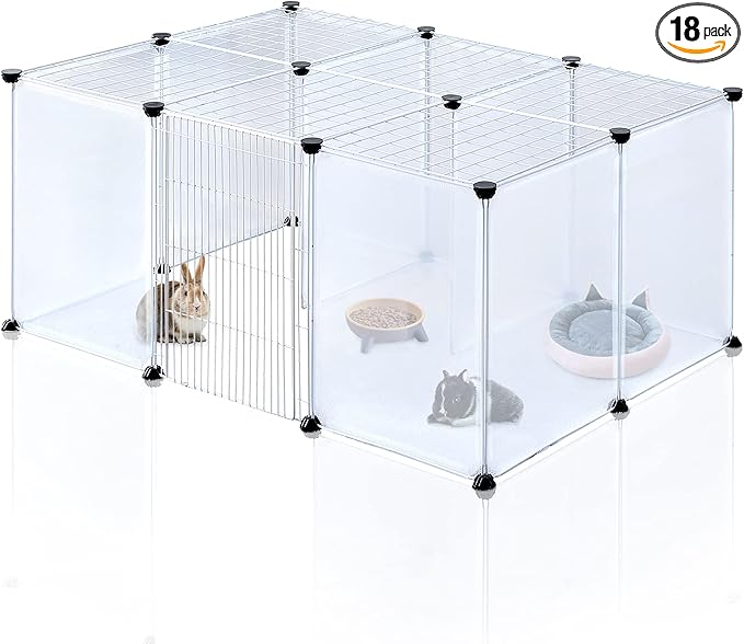 BRIAN & DANY Pet Plastic Playpen, Play Pen Indoor for Kitten, Hamster, Rabbit, Guinea Pig, Clear Enclosure Fence, 17.7 X 13.7 inches, 18 Panels