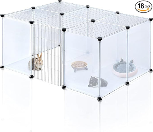 BRIAN & DANY Pet Plastic Playpen, Play Pen Indoor for Kitten, Hamster, Rabbit, Guinea Pig, Clear Enclosure Fence, 17.7 X 13.7 inches, 18 Panels