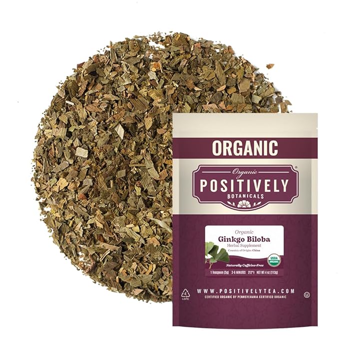 Organic Positively Botanicals Company, Ginkgo Biloba, Herbal Tea Loose Leaf Botanical, 4 Ounce
