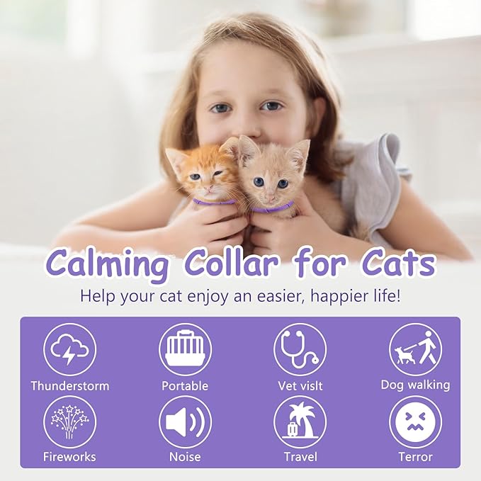 Calming Collar for Cats 4-Pack Cat Calming Collar Adjustable Soother Anxiety Relief Waterproof cat Calming Products 30-Day Stress Relief (Purple)
