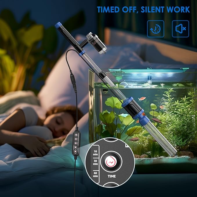 Electric Aquarium Vacuum Gravel Cleaner: 36W Fish Tank Cleaner Vacuum with Strong Suction for Water Change Wash Sand Algae Cleaner Water Shower and Water Circulation, Timed Off | Multifunctional Cleaning Tools, Water Change, Sand Washing, Water Filtrat...