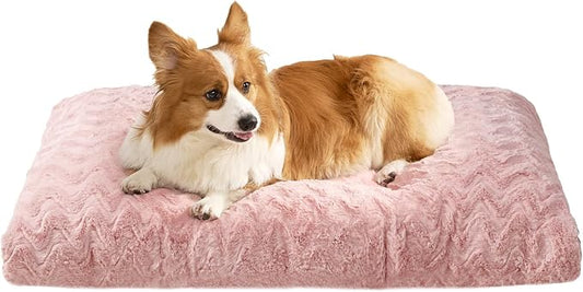 EHEYCIGA Washable Large Dog Bed for Crate 35x23 Inch, Kennel Pad for Dogs Up to 45 lbs, Plush and Comfy Pet Sleeping Mat, Pink