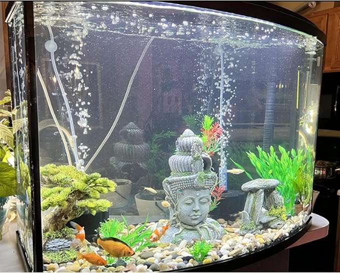 kathson Aquarium Buddha Head Statue Decor Betta Resin Hideout Cave Fish Tank Accessories Sleep Rest Conceal Breed for Fish Shrimp Reptile Amphibian (1 PCS)