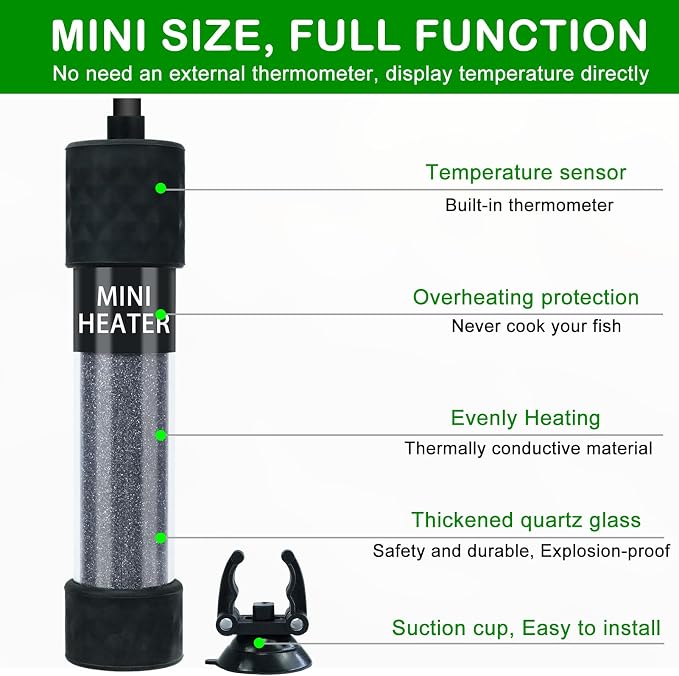 Small Submersible Aquarium Heater, Adjustable Mini Fish Tank Heater 25W 50W 100W 150W with External Temperature Controller, Digital Display, for 5/10/20/30 Gallons (150W)