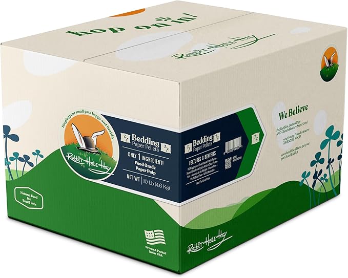 Rabbit Hole Hay - Ultra Premium Paper Pellet Bedding, White, 10 lb Box, for Small Pets - Dust-Free & Safe